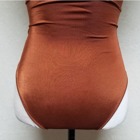 𝅺VINTAGE 70s Metallic Copper Wrap Maillot Swimsuit - Picture 4 of 11